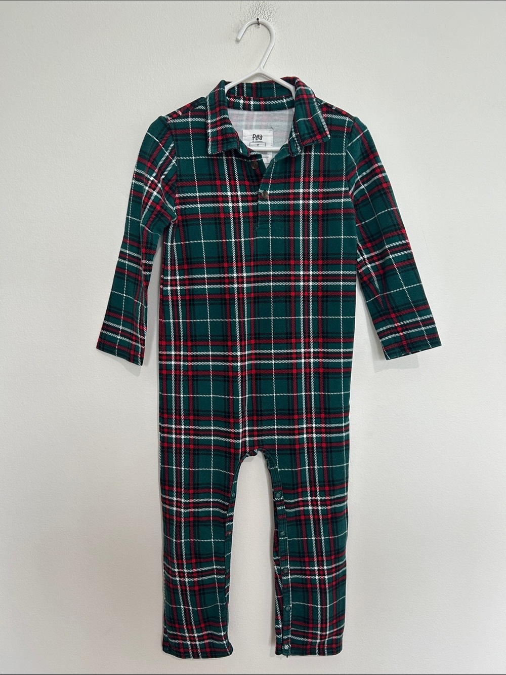 Little Sleepies Green Plaid Polo Romper Size 2T